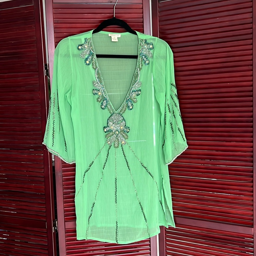 Swim cover-up – green with beaded embellishments by Arden B